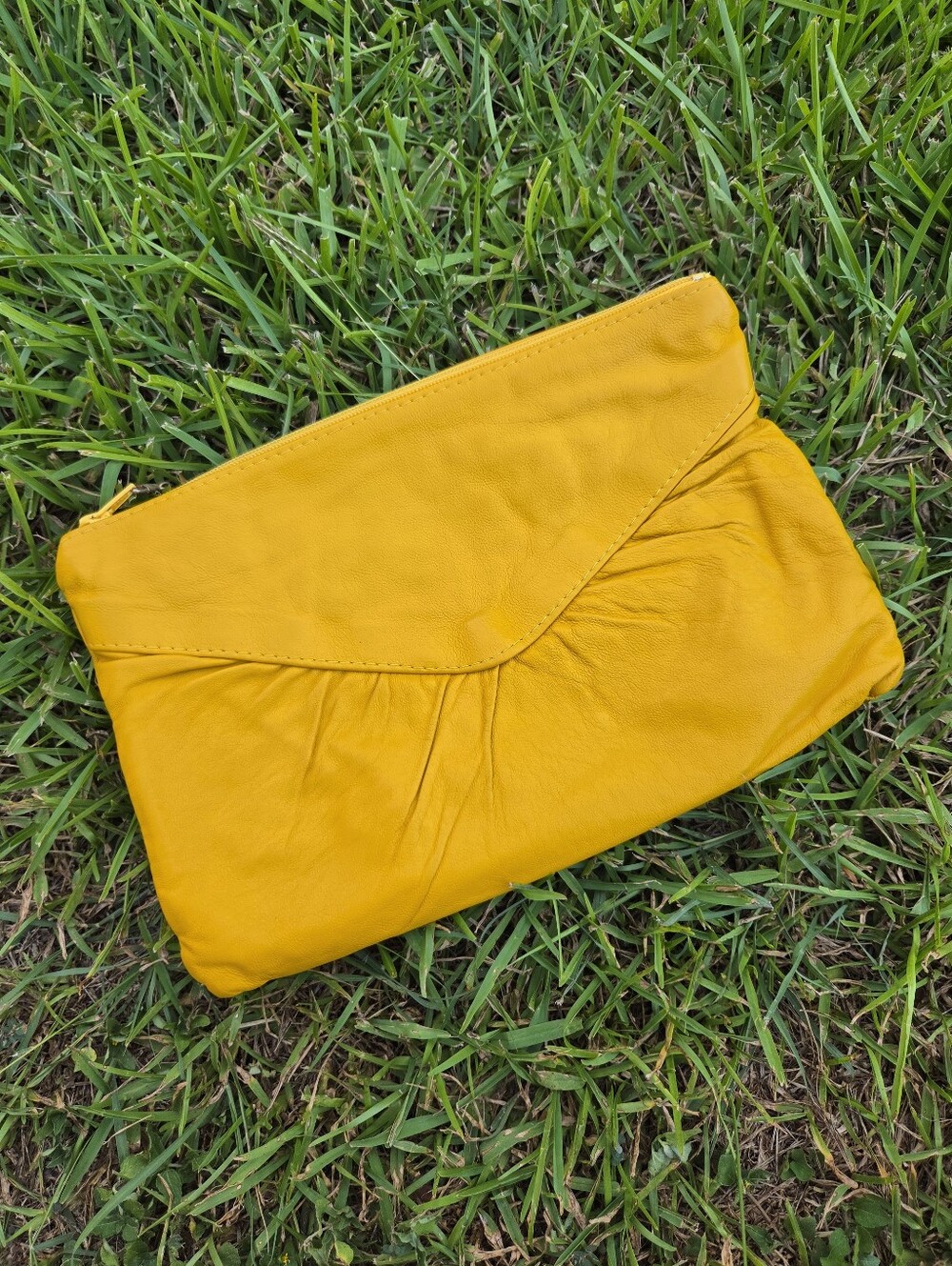 Vintage Yellow Leather Envelope Clutch - Women Bags